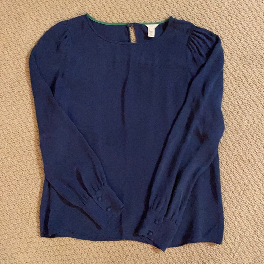 J.Crew 100% silk navy blue sheer blouse